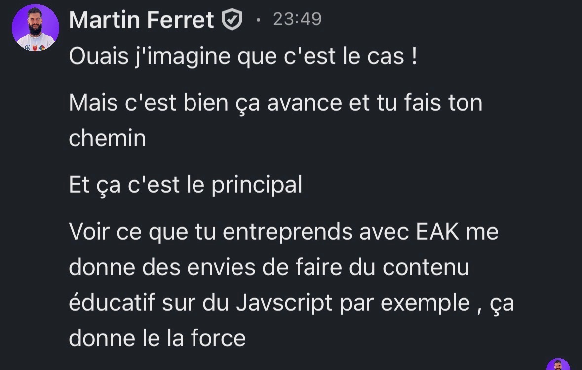 Retour d’un utilisateur sur LinkedIn affirmant que ce que je fais avec EasyAngularKit est inspirant.